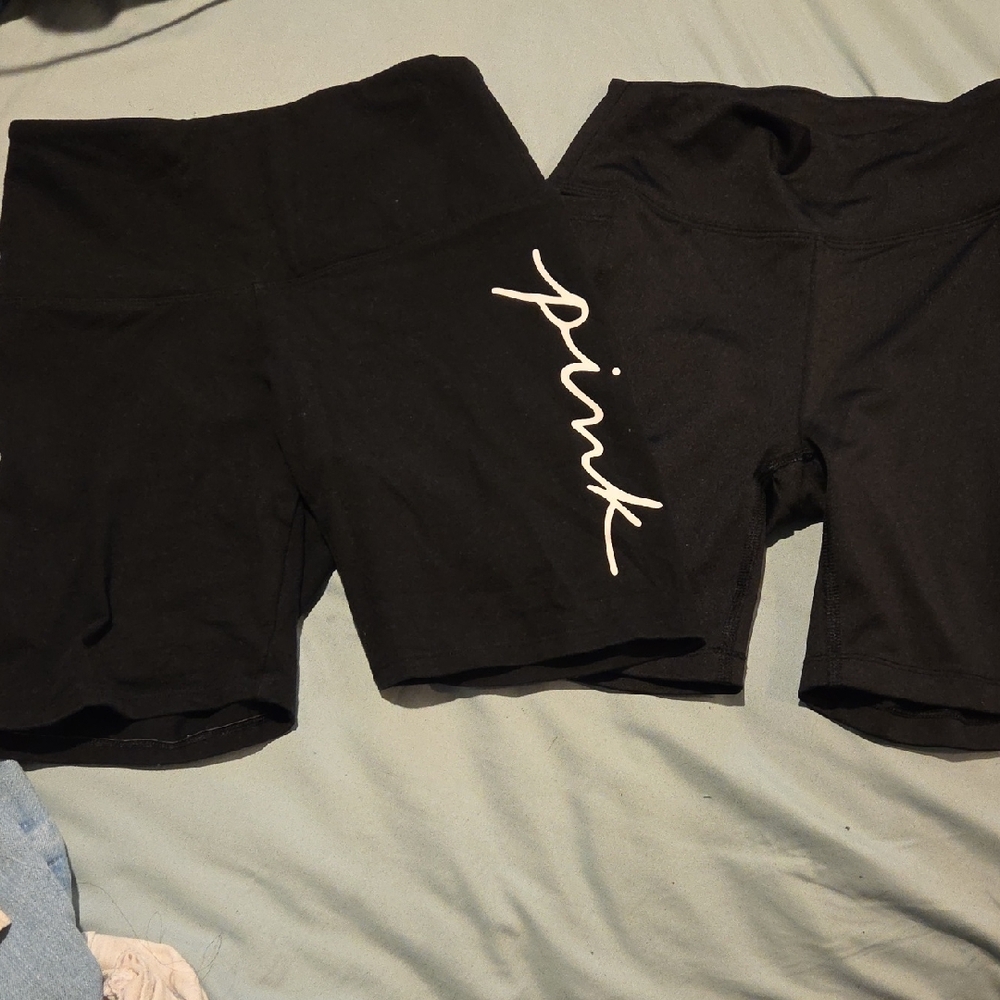 PINK Victoria's Secret Black Bike Shorts with White Logo